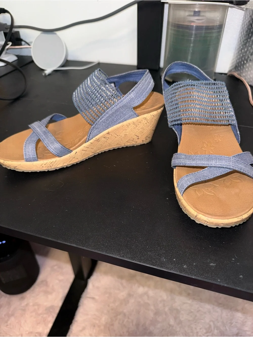 Skechers Blue Denim-Style Women’s Wedge Sandals